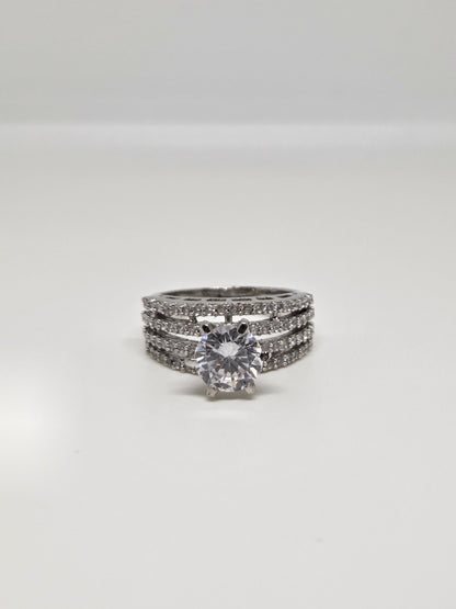 Zircon Solitaire Triple Band Ring