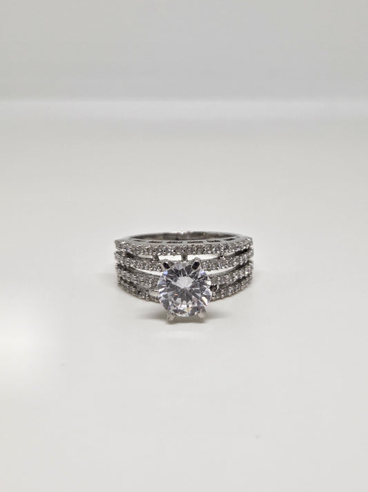Zircon Solitaire Triple Band Ring