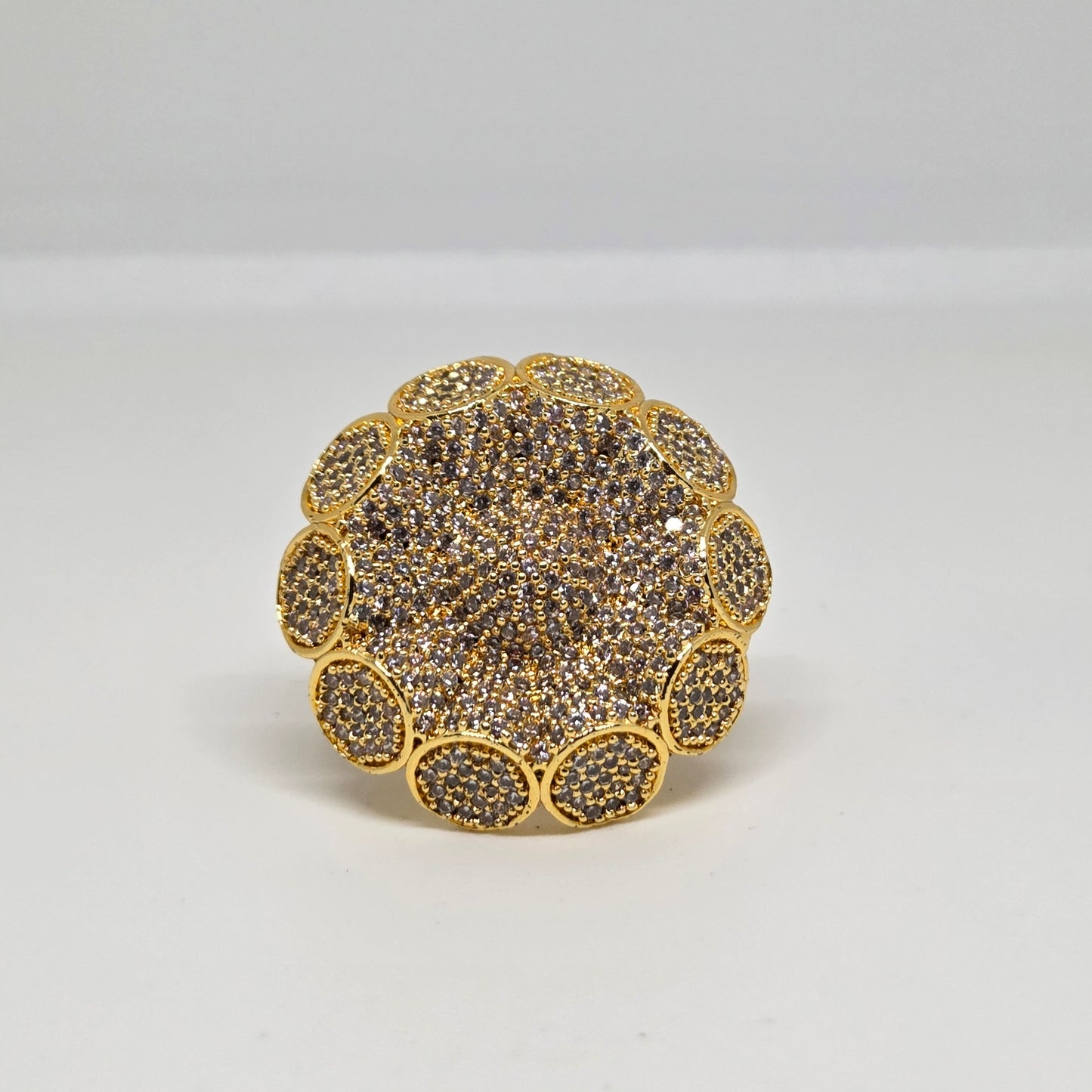 Gold Finish Studded Floral Cocktail Ring