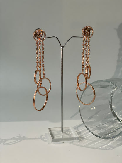 Rose Gold Finish Zircon Studded Contemporary Earrings
