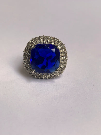 White Finish Sapphire Double and Zircon Ring