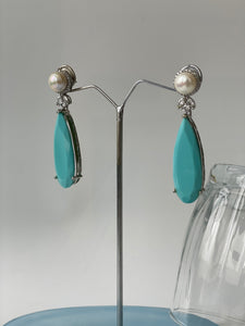White Finish Pearl and Turquoise Earrings