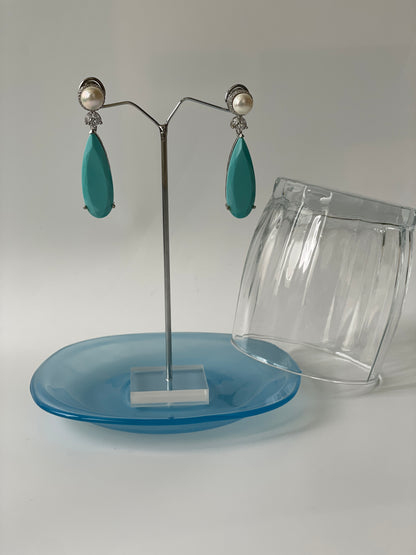 White Finish Pearl and Turquoise Earrings