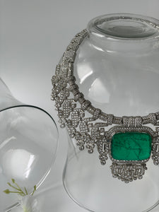 Special Cut Zircon With Chunky Green Center Stone Necklace Set