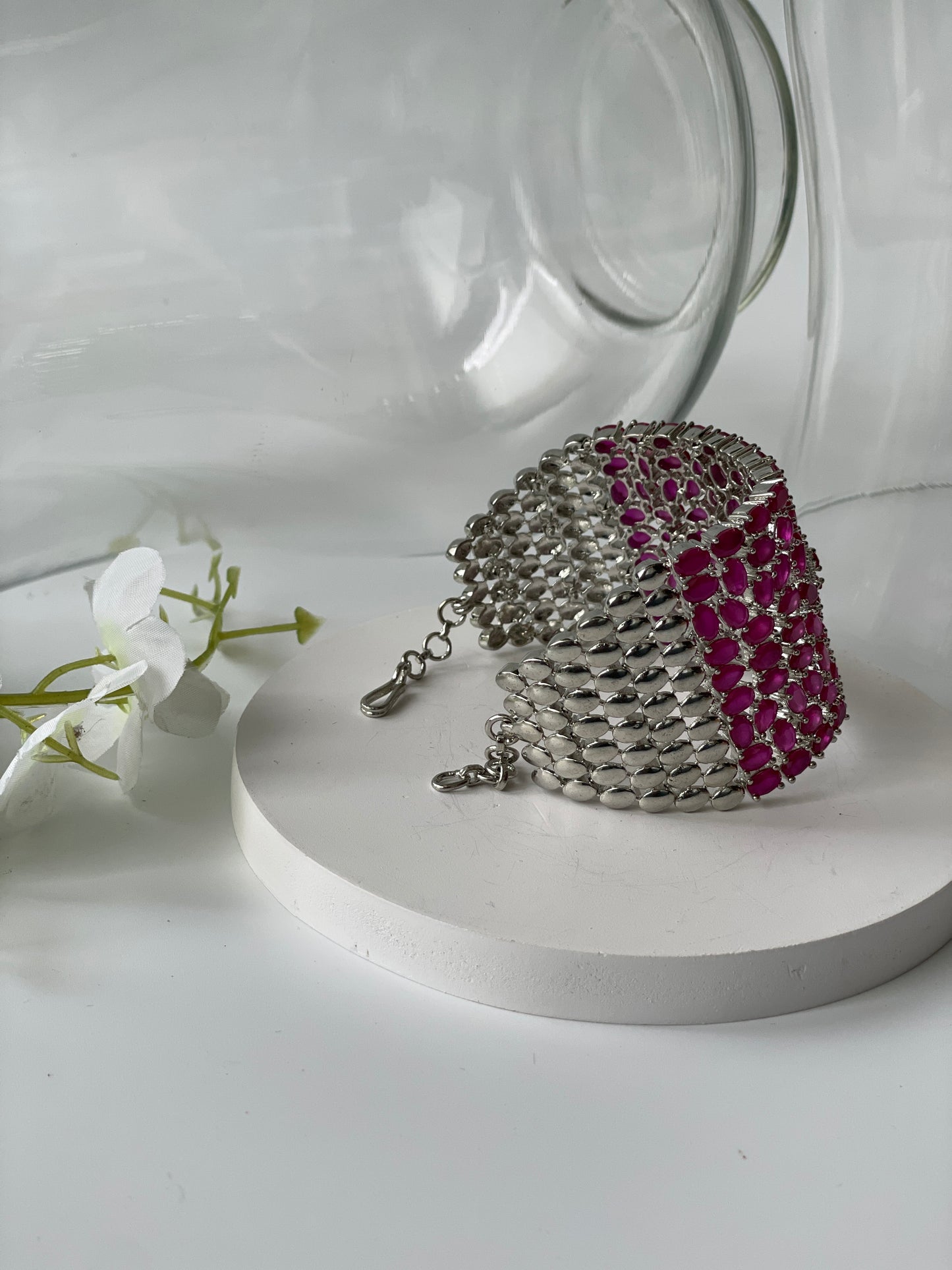 Pink Synthetic Stone Bracelet with Star Zircon Motif