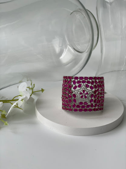 Pink Synthetic Stone Bracelet with Star Zircon Motif