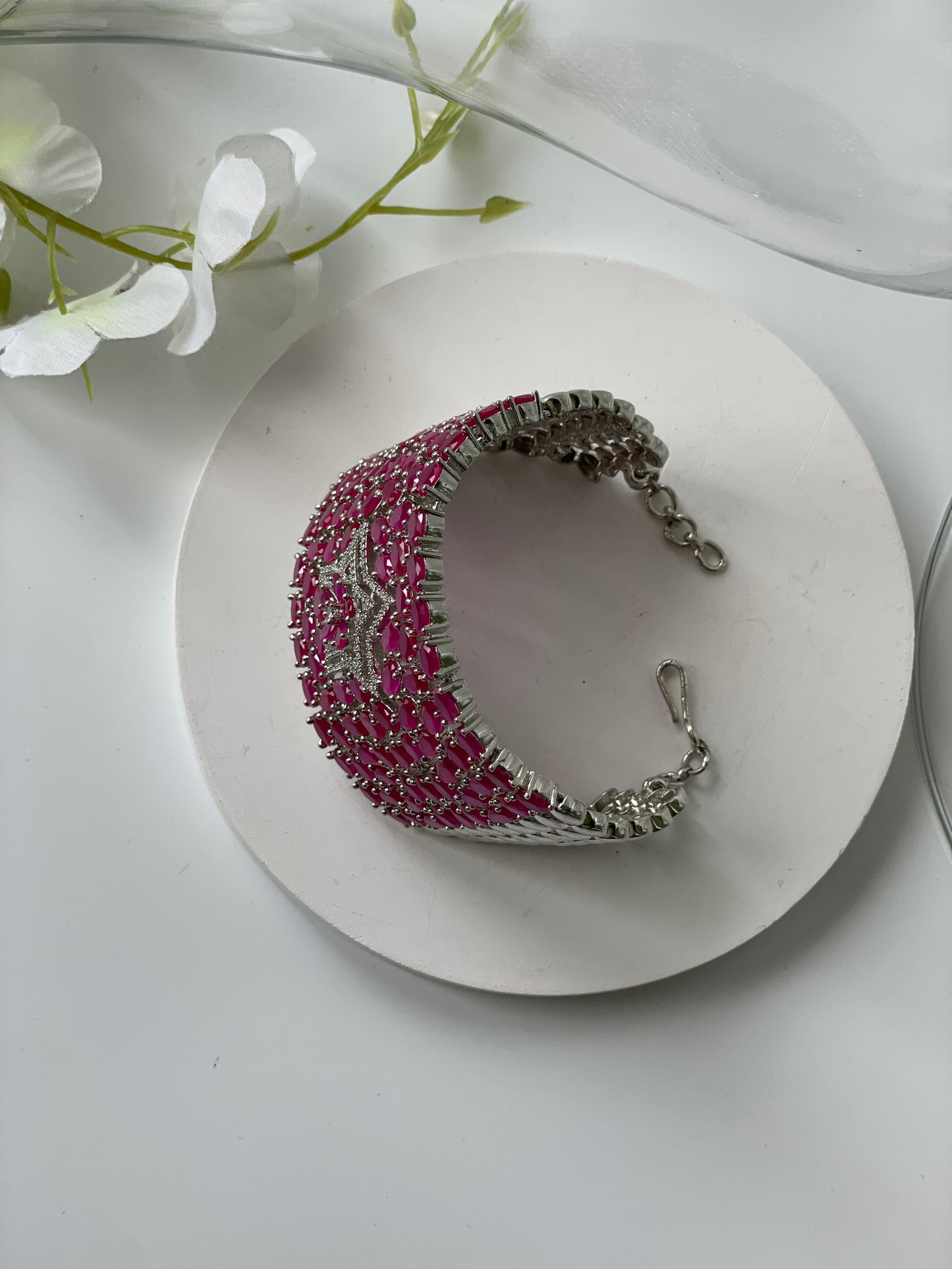Pink Synthetic Stone Bracelet with Star Zircon Motif