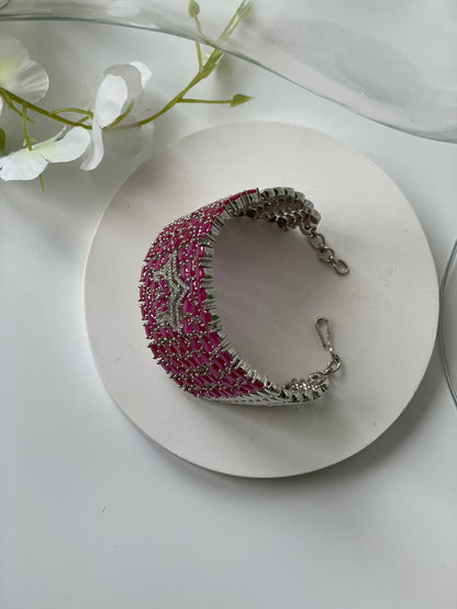 Pink Synthetic Stone Bracelet with Star Zircon Motif