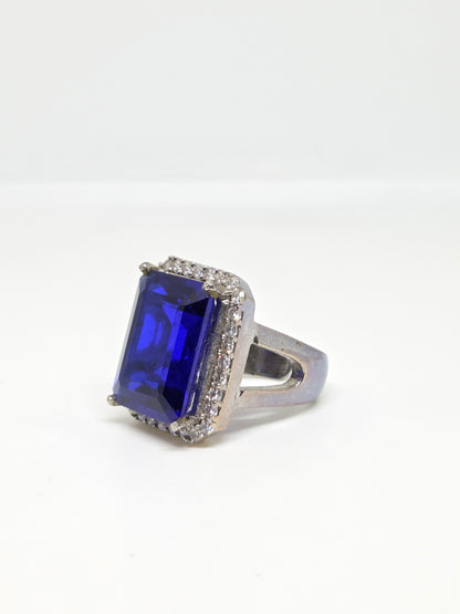 Blue Doublet Crystal Ring with Faux Diamond Accents