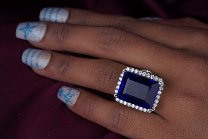 Blue Doublet Crystal Ring with Faux Diamond Accents