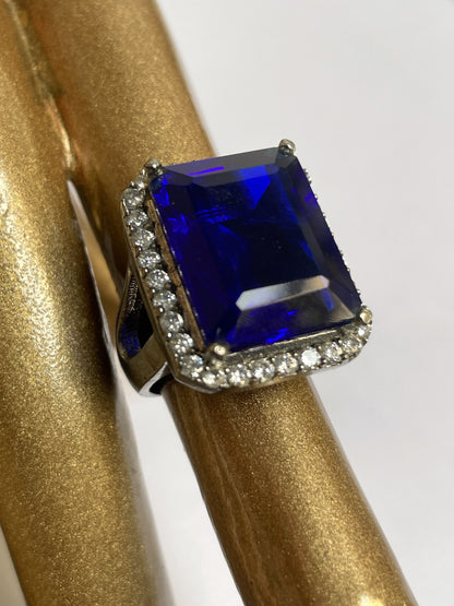 Blue Doublet Crystal Ring with Faux Diamond Accents