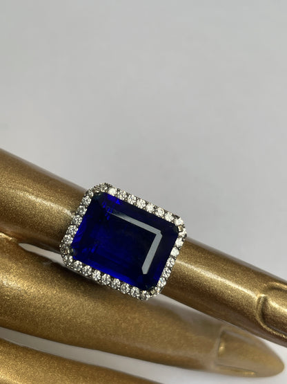 Blue Doublet Crystal Ring with Faux Diamond Accents
