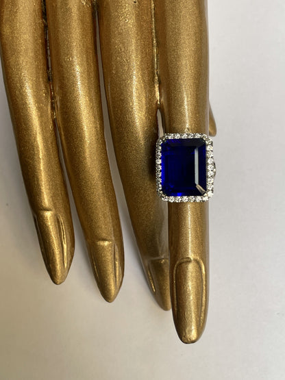 Blue Doublet Crystal Ring with Faux Diamond Accents