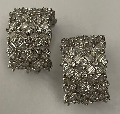 Baguette Zircon Huggies in White Finish