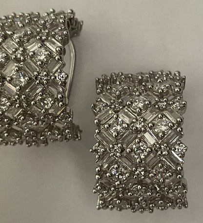 Baguette Zircon Huggies in White Finish