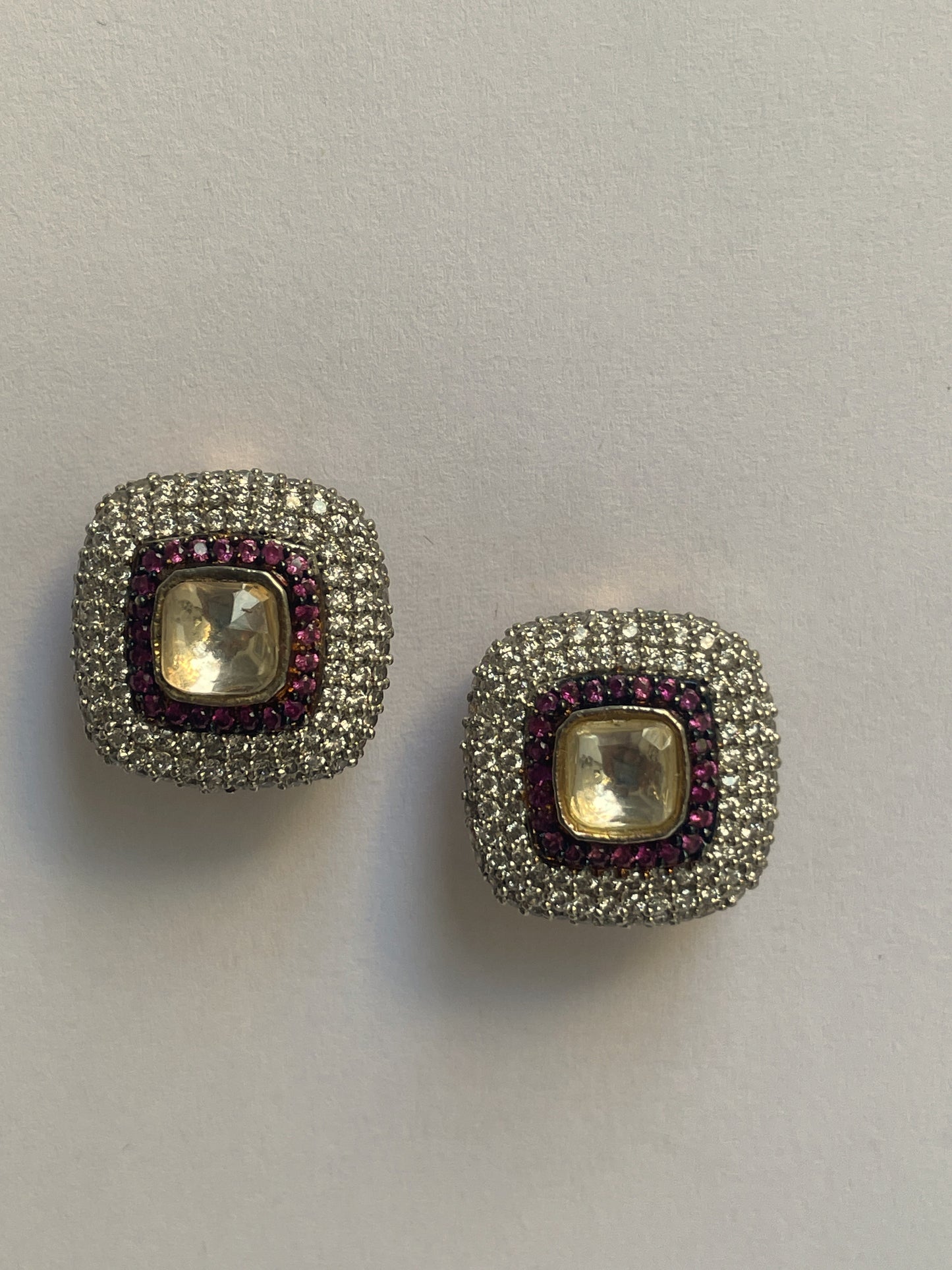 Gold Finish White and Red Zircon Studs