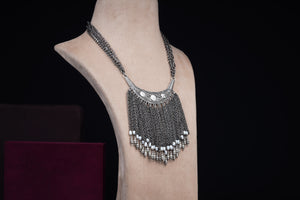 Oxidised Tassel Necklace with Pearls