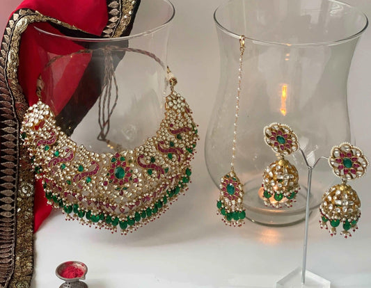 Ethnic Pacchi Kundan Stone Studded Necklace Set with Maang TikkaStudio6Jewels