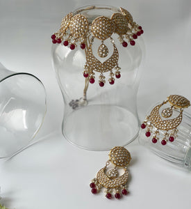White Kundan Choker Set With Red Beads