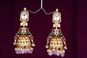 Traditional Jhumka made with Moissanite Polki stones with hanging beadsStudio6Jewels