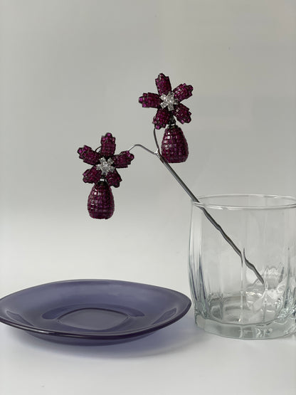 Unique Cut Zircon Floral Earrings