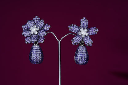 Unique Cut Zircon Floral Earrings
