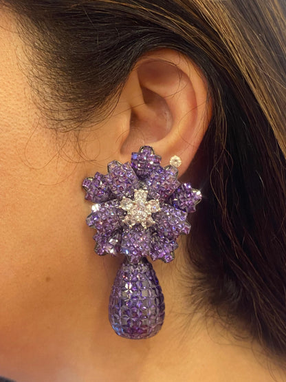 Unique Cut Zircon Floral Earrings