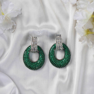 Baguette Zircon and Green Stone Hoop EarringsStudio6Jewels