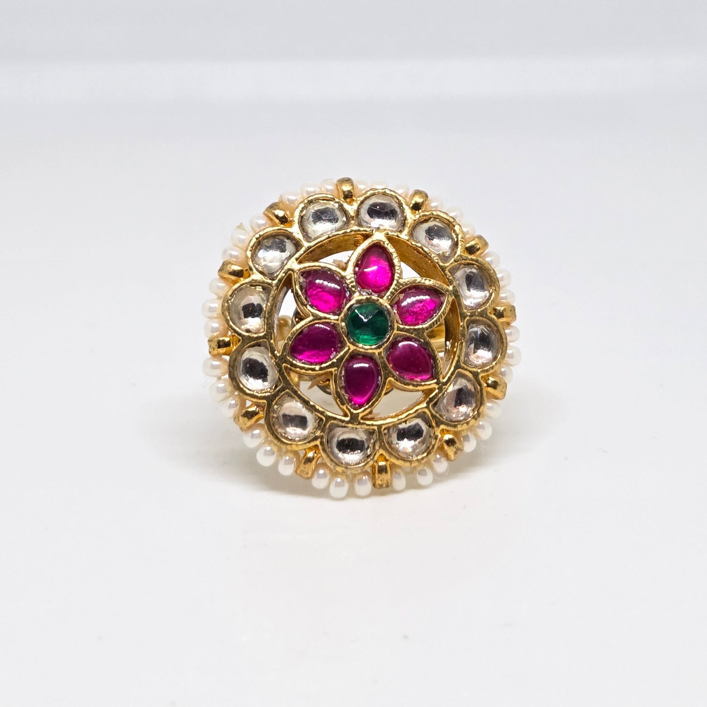 Pink Stone and Pearl Kundan Ring