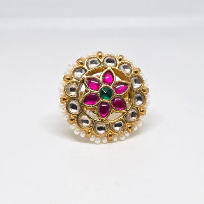 Pink Stone and Pearl Kundan Ring