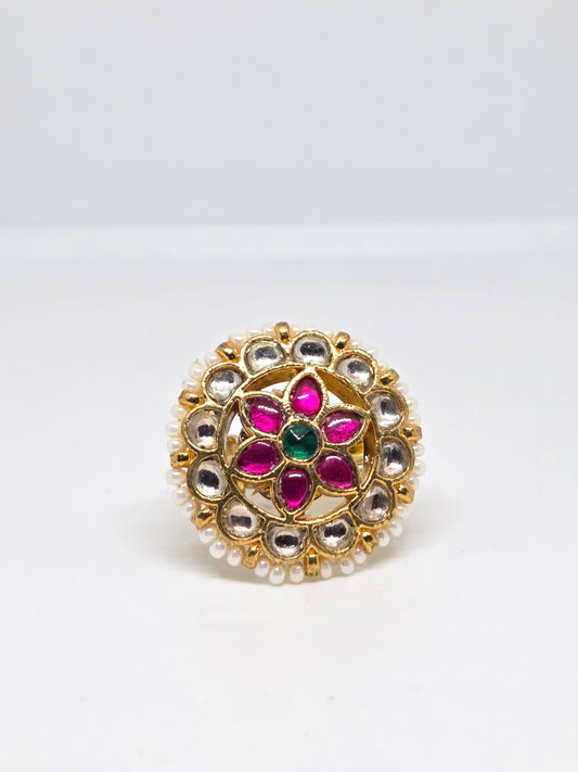 Pink Stone and Pearl Kundan Ring