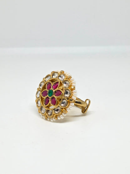 Pink Stone and Pearl Kundan Ring