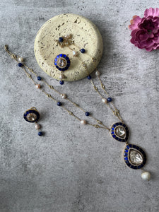 Royal Blue Stone Long Necklace Set