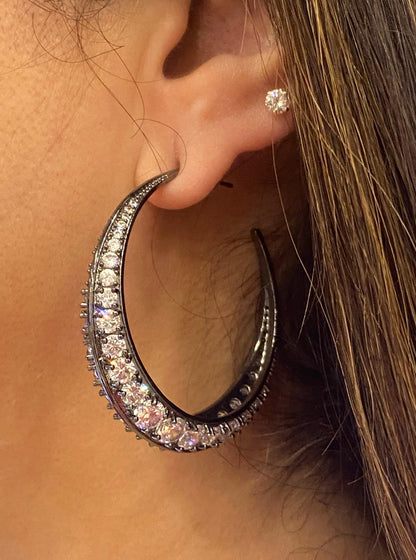 Black Rhodium Finish Zircon Hoops