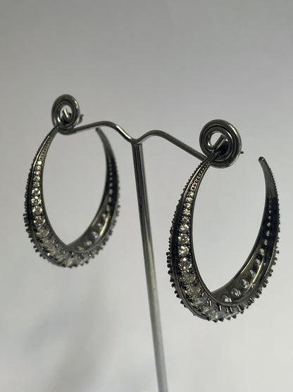 Black Rhodium Finish Zircon Hoops