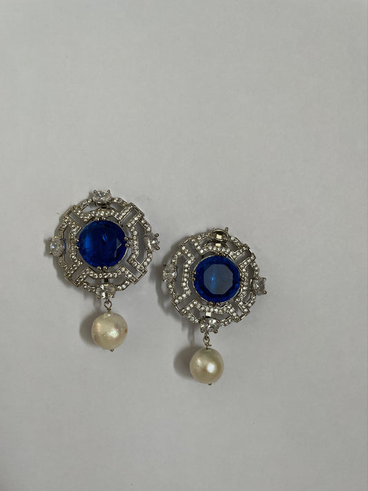 Zircon and Pearl Earrings with Bright Center Stone