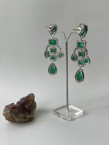 Emerald Doublet Earrings in White Rhodium Finish