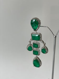 Emerald Doublet Earrings in White Rhodium Finish
