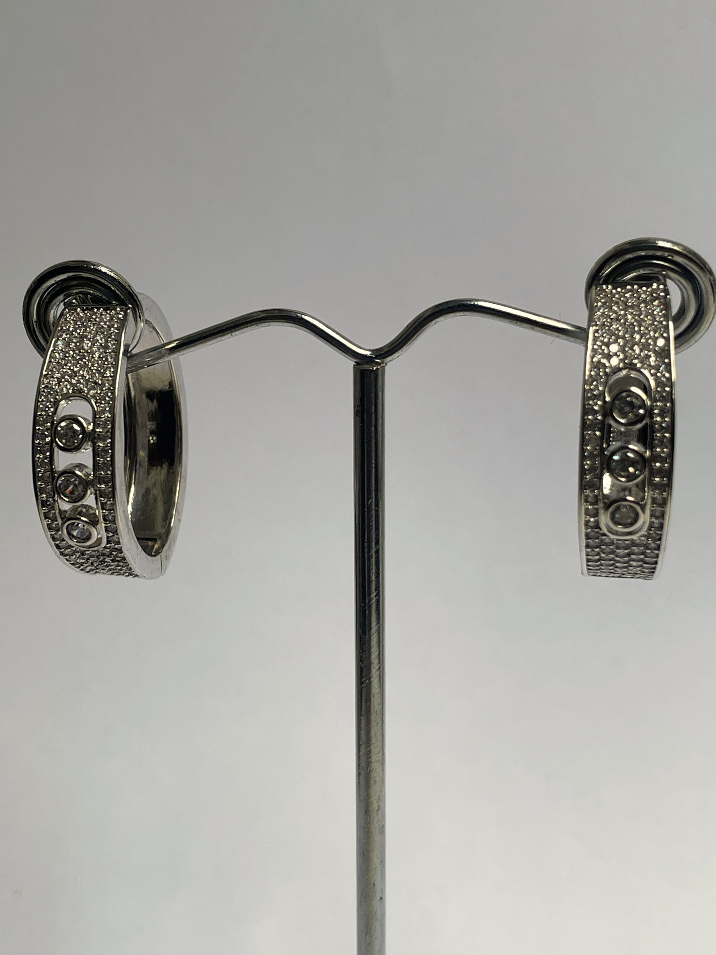 Zircon Studded Hoops in White Finish