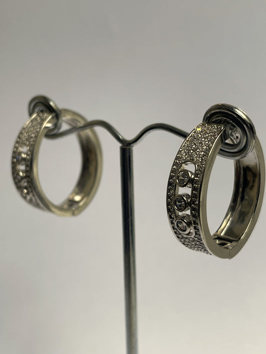 Zircon Studded Hoops in White Finish