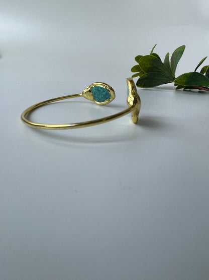 Gold Finish Turquoise Wrap Cuff Bangle