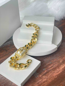 Chunky Chain Pearl Studded Gold Finish BraceletStudio6Jewels