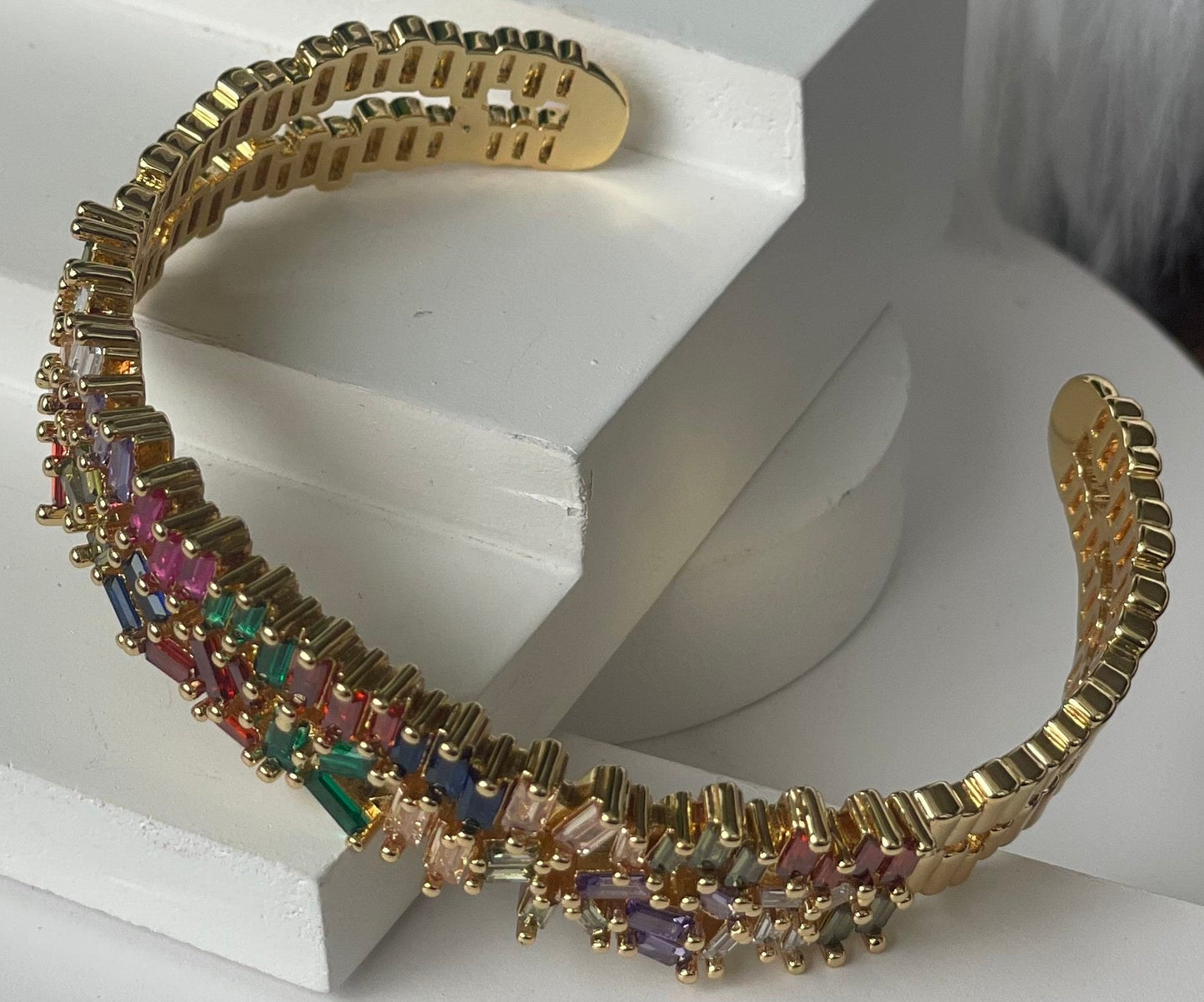 Gold Finish Multi Stone Studded Cuff Bangle
