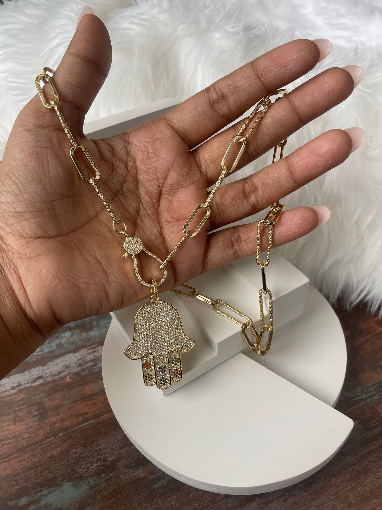 Link Chain Hamsa Necklace