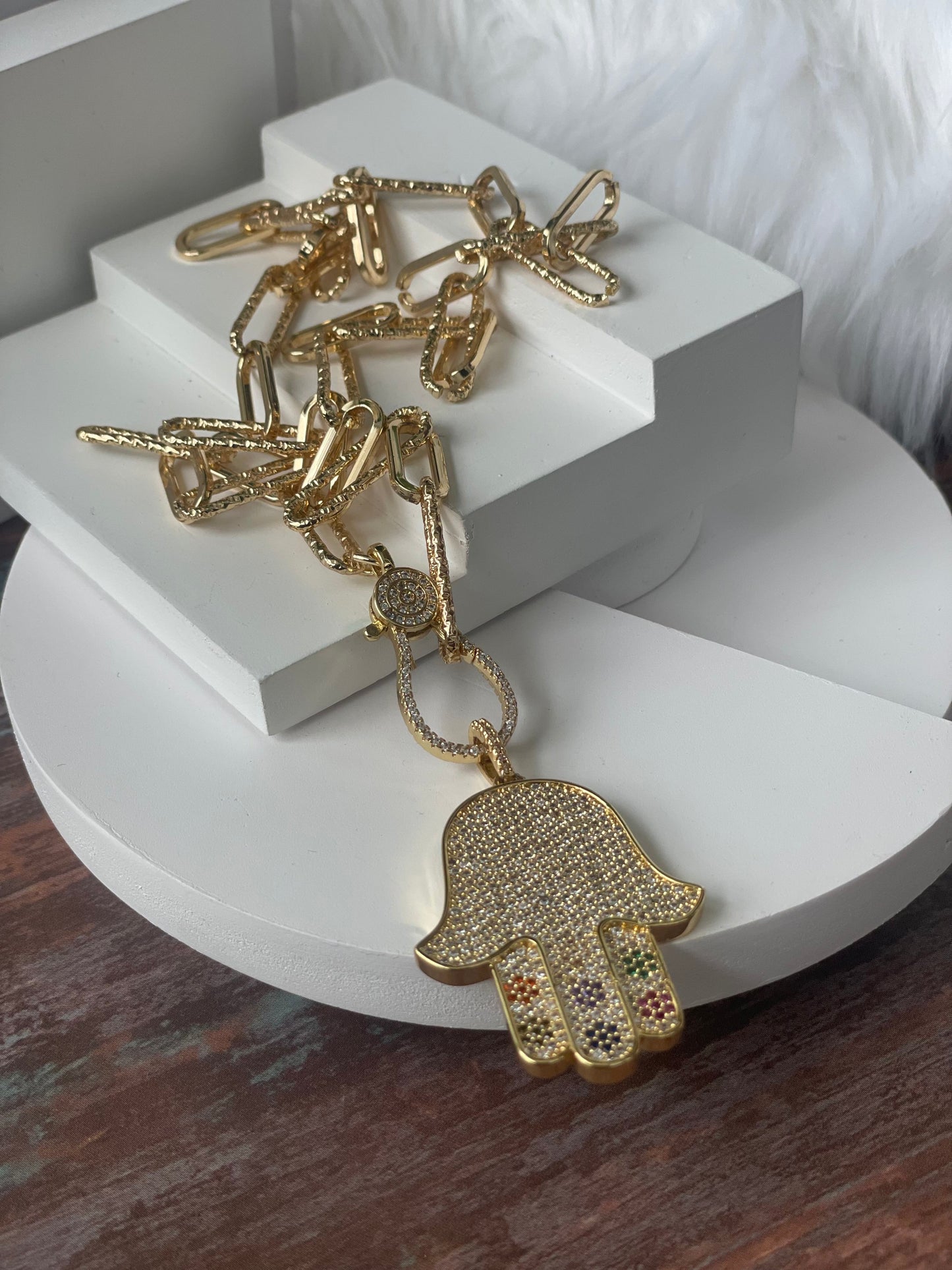 Link Chain Hamsa Necklace