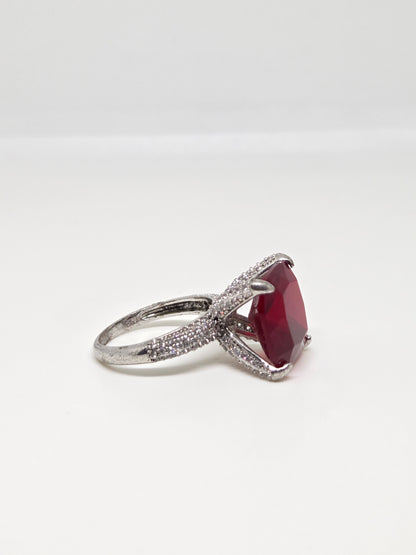 Red Cushion Stone Solitaire Ring