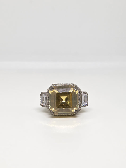 Yellow Square Zircon Solitaire Ring