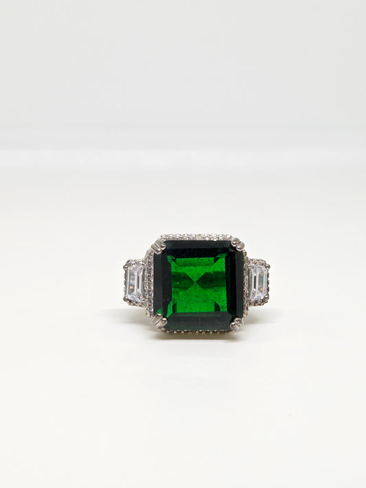 Green Crystal Solitaire Zircon Ring