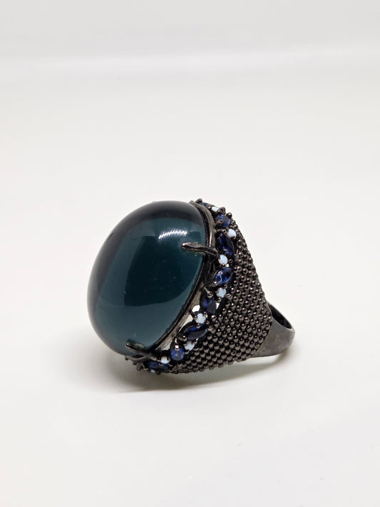 Blue Cabo Ring with Black Zircon Accents