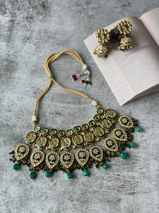 Green Meenakaari Kundan Necklace Set
